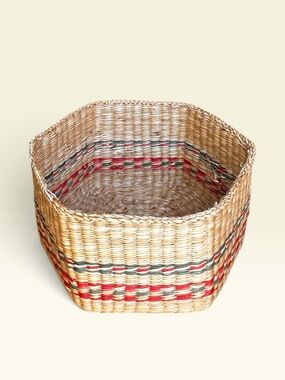 Sweet Grass Woven Basket Storage Hexagon Shaped Intricate Design Vintage 3”